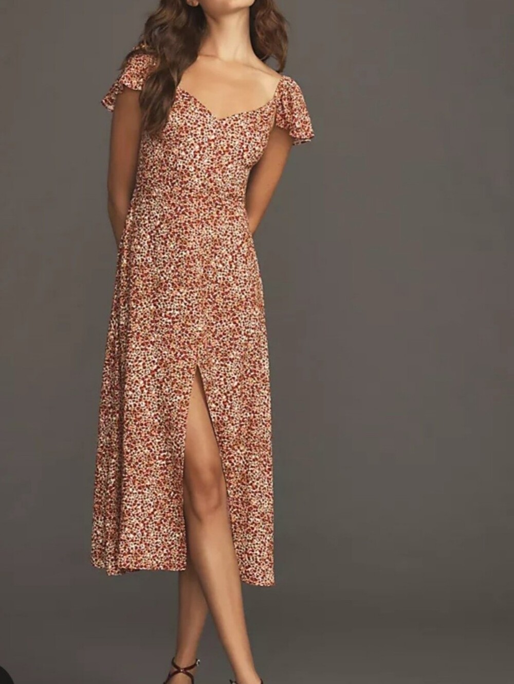 Reformation Red Pink Floral Off-Shoulder Midi Dress